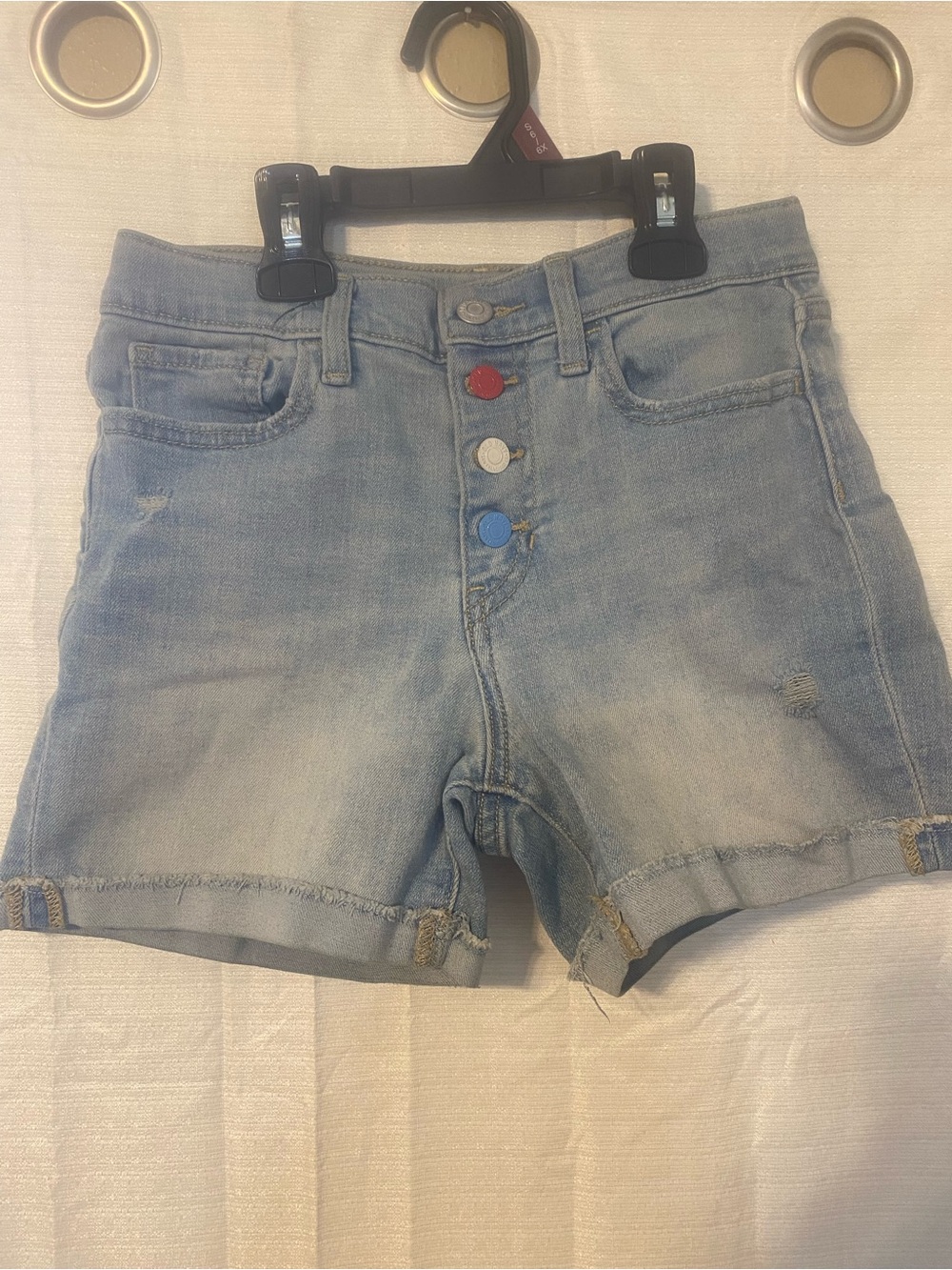 Old Navy Light Wash Denim Shorts with Red, White & Blue Buttons